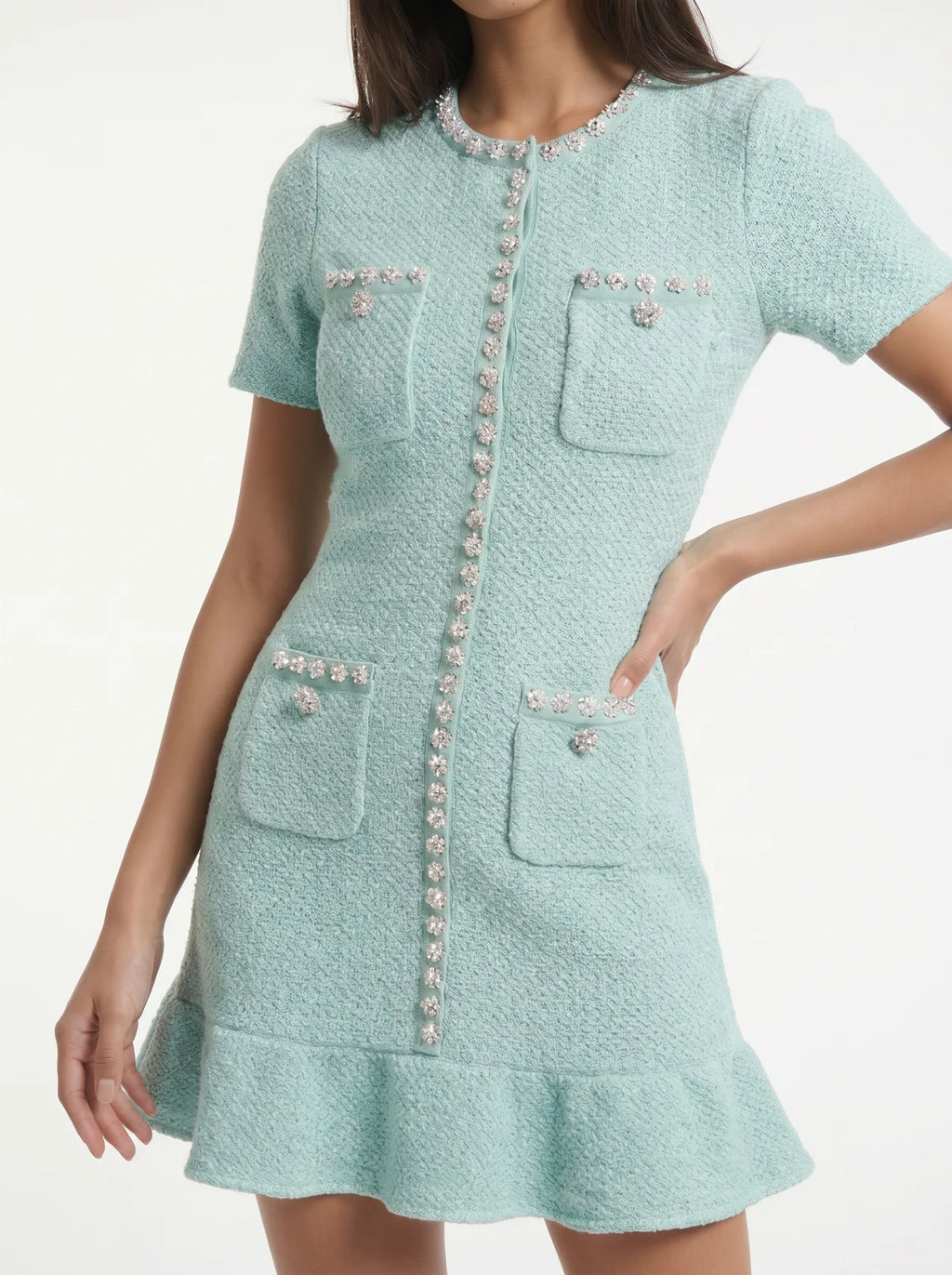 Dorothée Gebreide Mini Jurk met Sierknopen