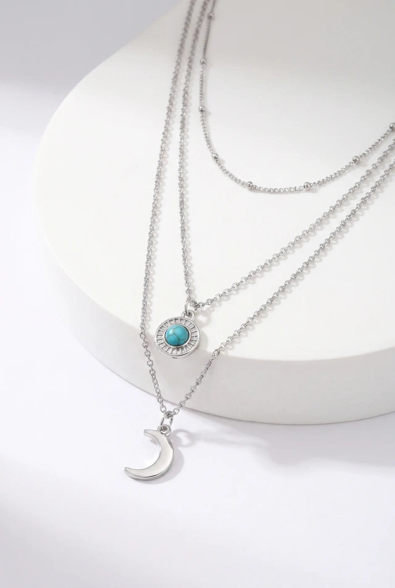 Luna Dubbele Ketting met Maan en Turquoise Hanger