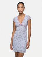 Eugénie Mesh Mini Jurk Bloemenprint V-hals