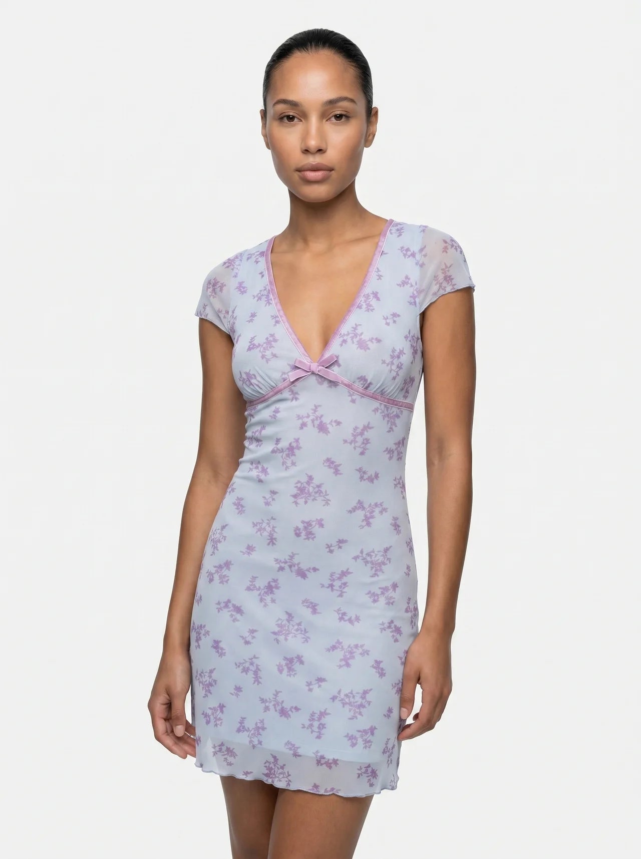 Eugénie Mesh Mini Jurk Bloemenprint V-hals