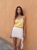 Sylvie Satijnen Mini Rok Asymmetrisch Kant