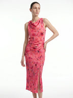 Liliane Bloemenprint Midi Jurk Watervalhals Ruching