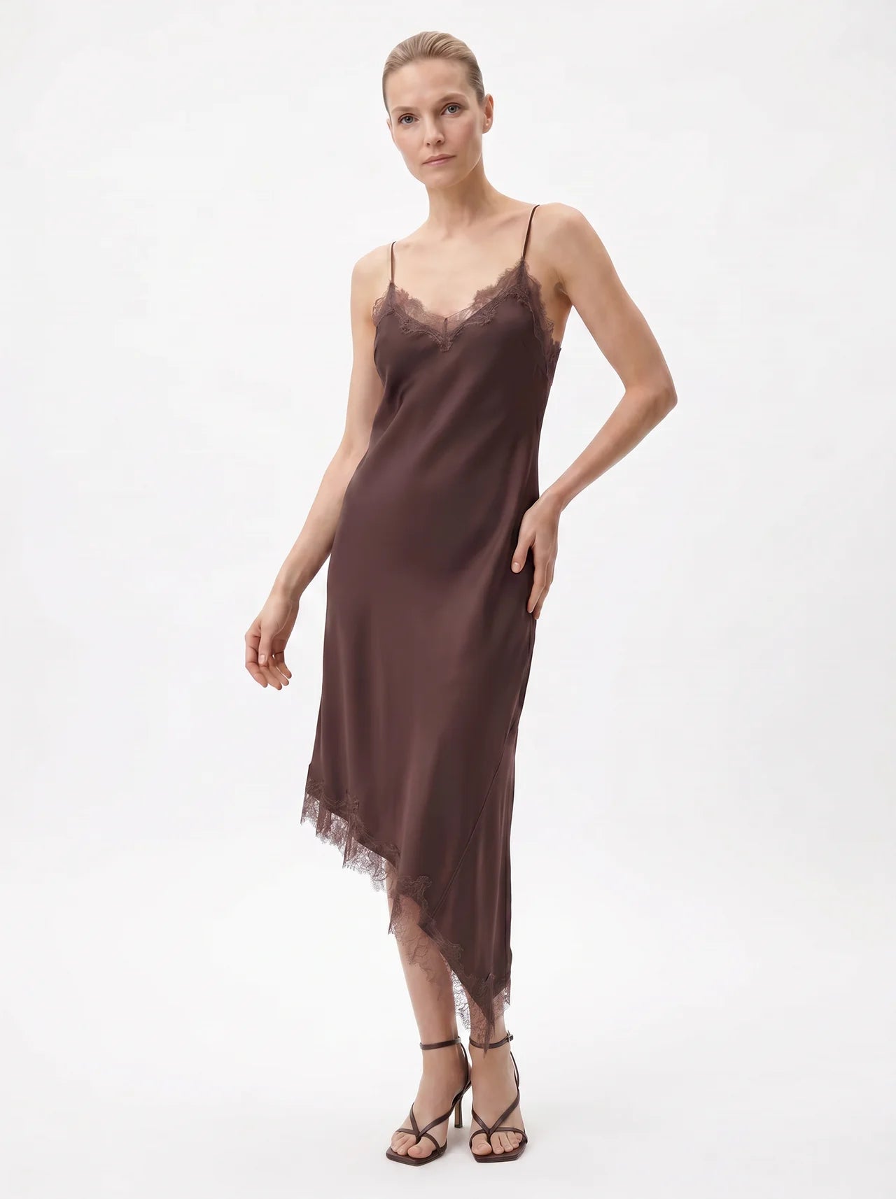 Honorine Satijnen Slip Dress Kanten Zoom Asymmetrisch