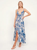 Laure Maxi Jurk met Tropische Print en Knopenrij