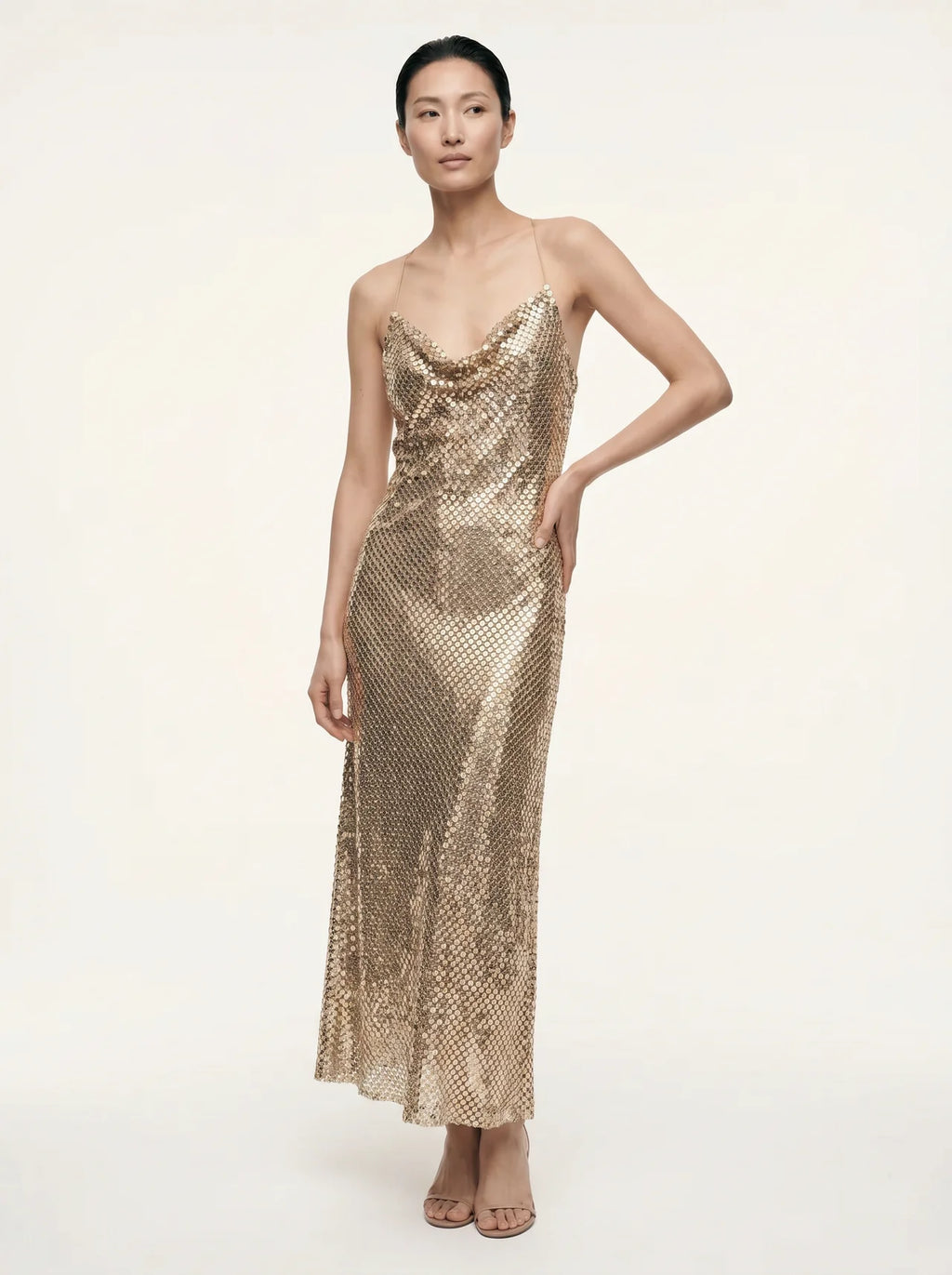 Roxane Pailletten Maxi Jurk Watervalhals Kruisrug