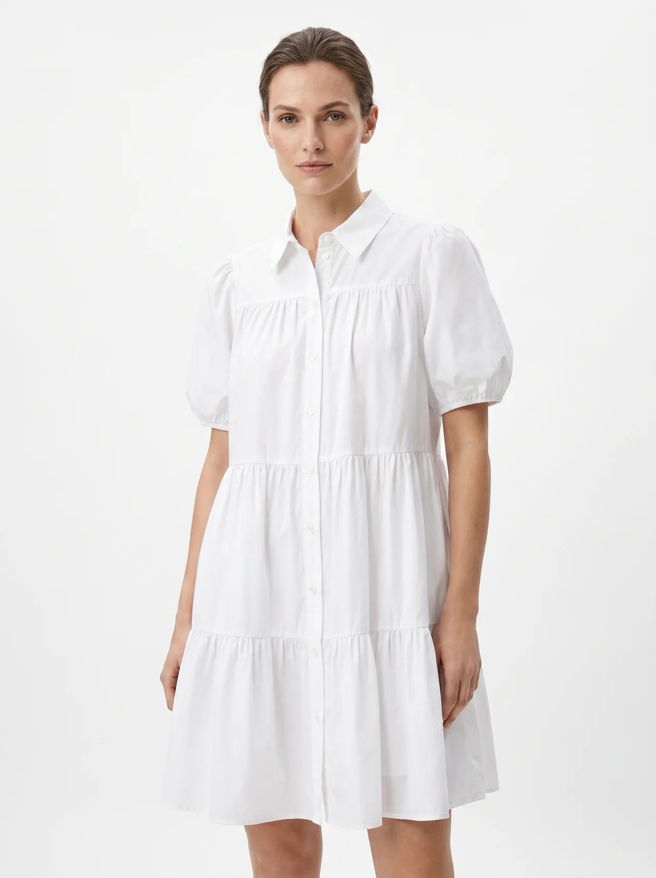 Sabine Mini Blousejurk met Pofmouwen en Gelaagde Rok