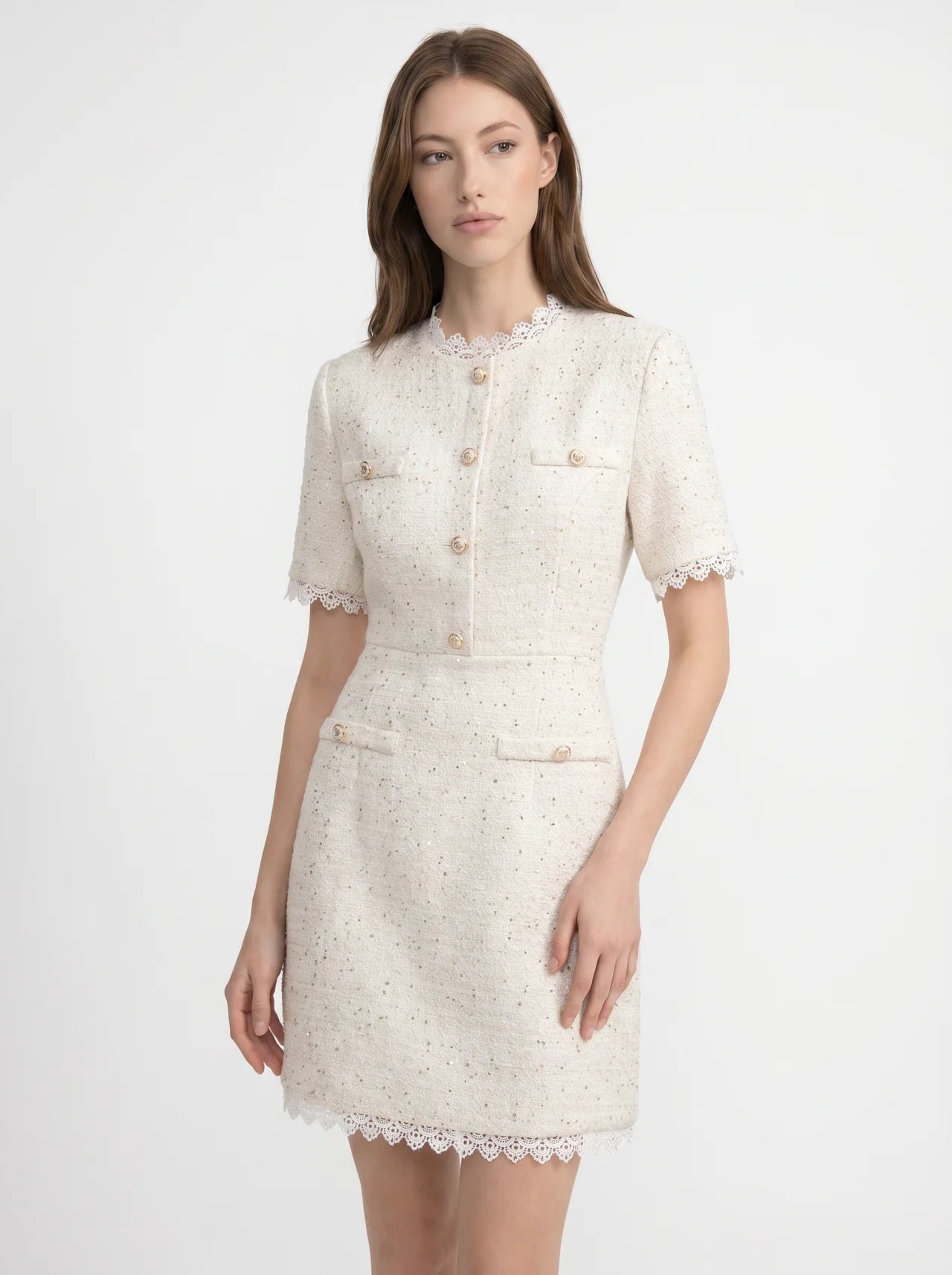 Octavie Tweed Mini Jurk met Kanten Rand