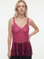 Sidonie Open Gehaakte Top met Cirkeldetails en Franjes