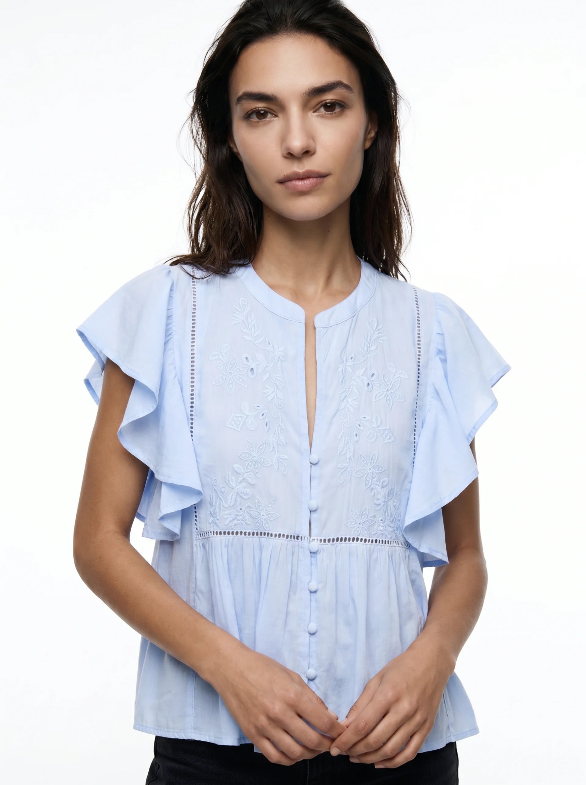 Gaëlle Blouse met Vlindermouwen en Bloemen Borduurwerk