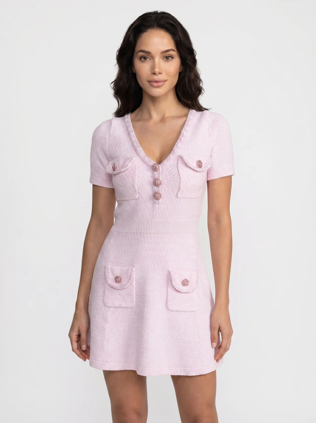 Stéphanie Gebreide Mini Jurk met V-hals