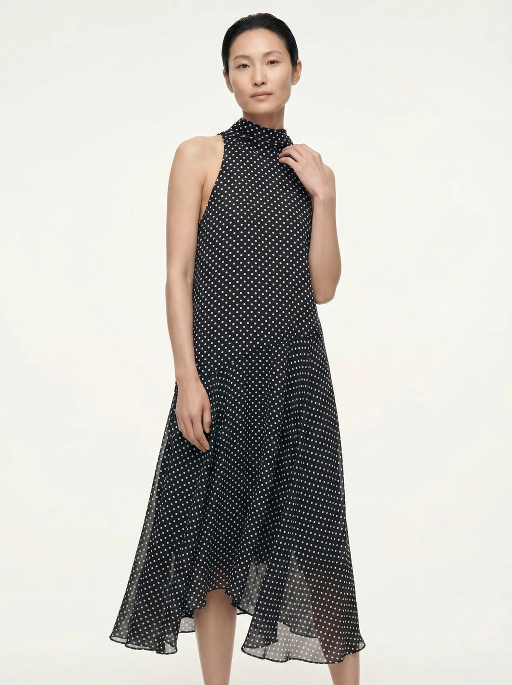 Oriane Chiffon Midi Jurk Polkadot Halternek