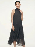 Oriane Chiffon Midi Jurk Polkadot Halternek