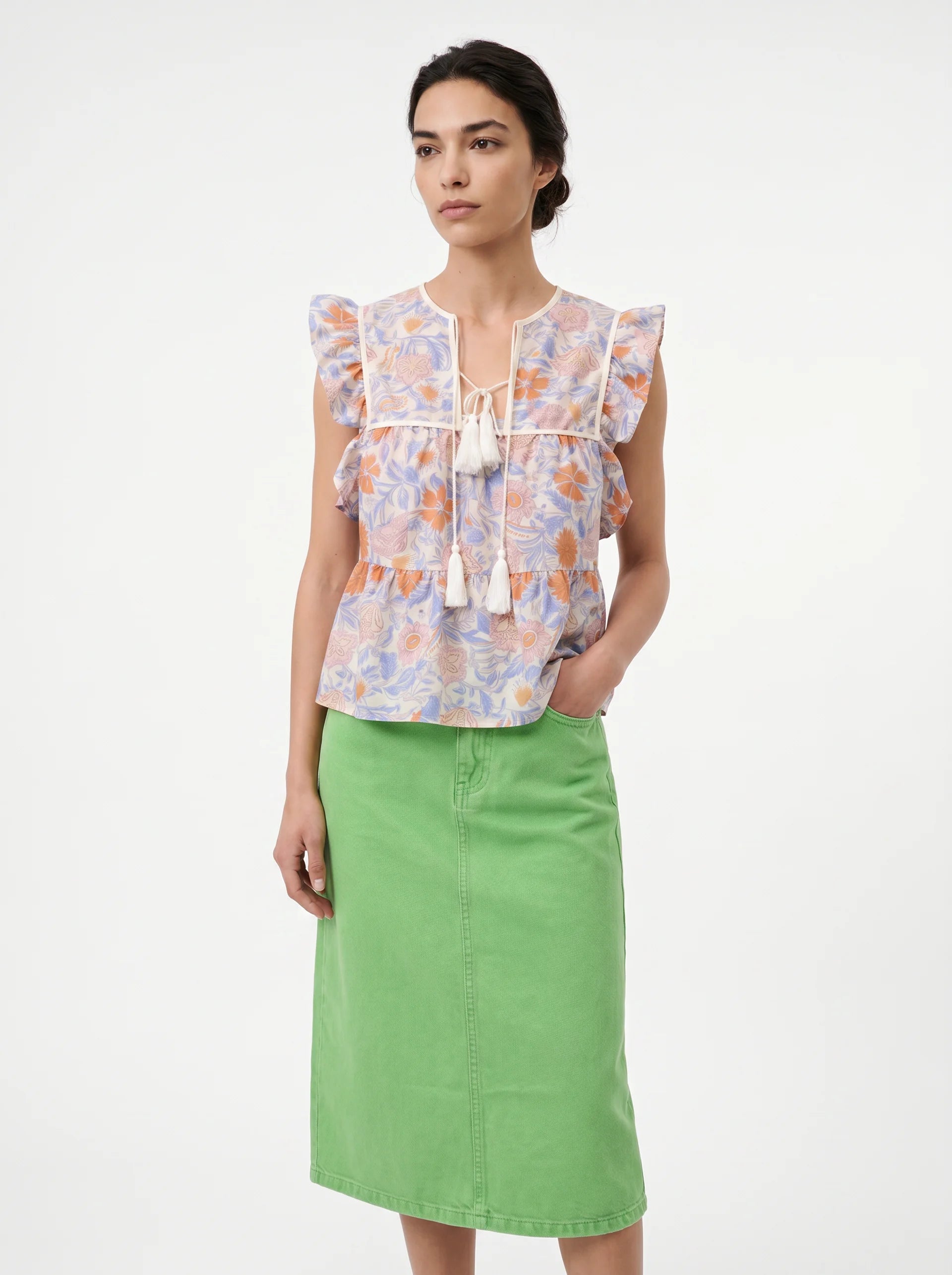 Léontine Midi Jeansrok Hoge Taille