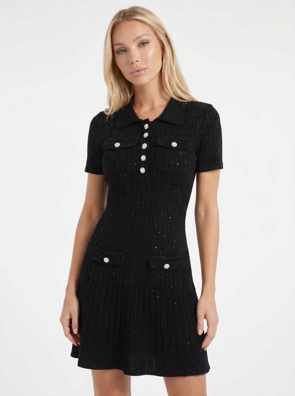 Galatée Gebreide Mini Jurk met Kraag