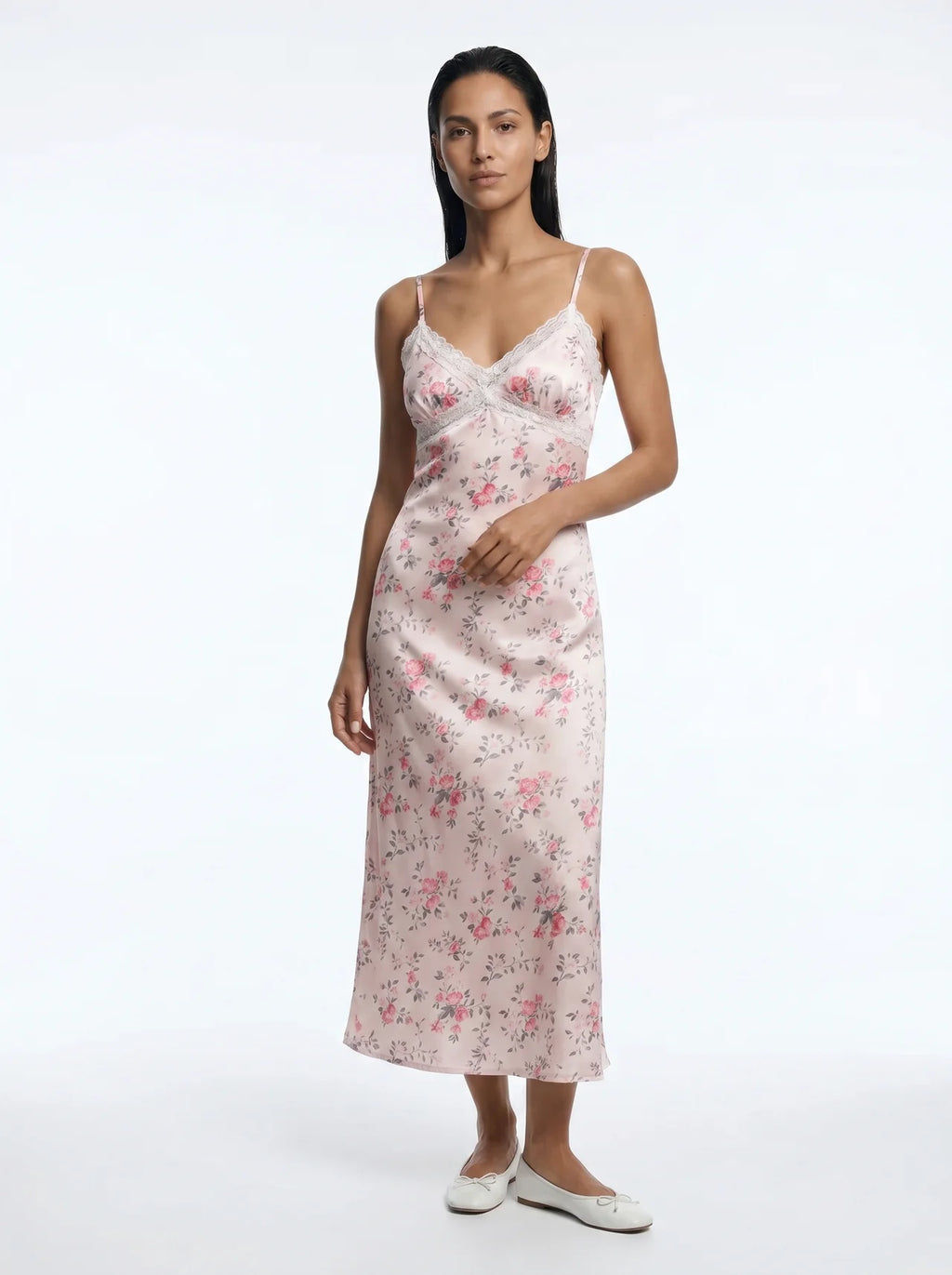 Élisabeth Satijnen Slip Dress Bloemenprint Kant