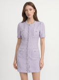 Hyacinthe Tweed Mini Jurk Kristallen Halsrand Pailletten
