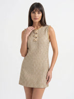 Bérangère Tweed Mini Jurk Parel Knopen Franjerand