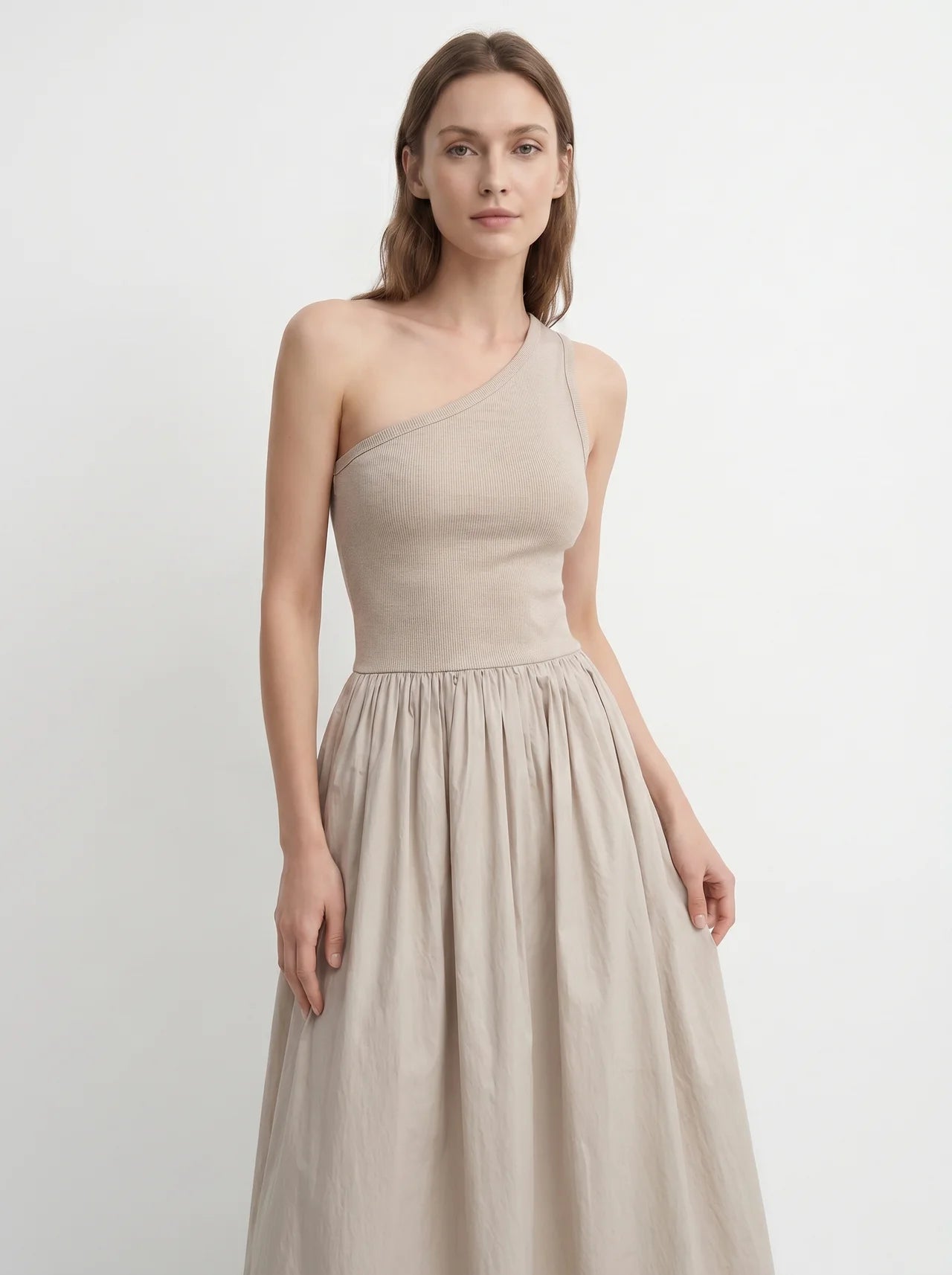 Blanche One Shoulder Maxi Jurk met Wijde Rok