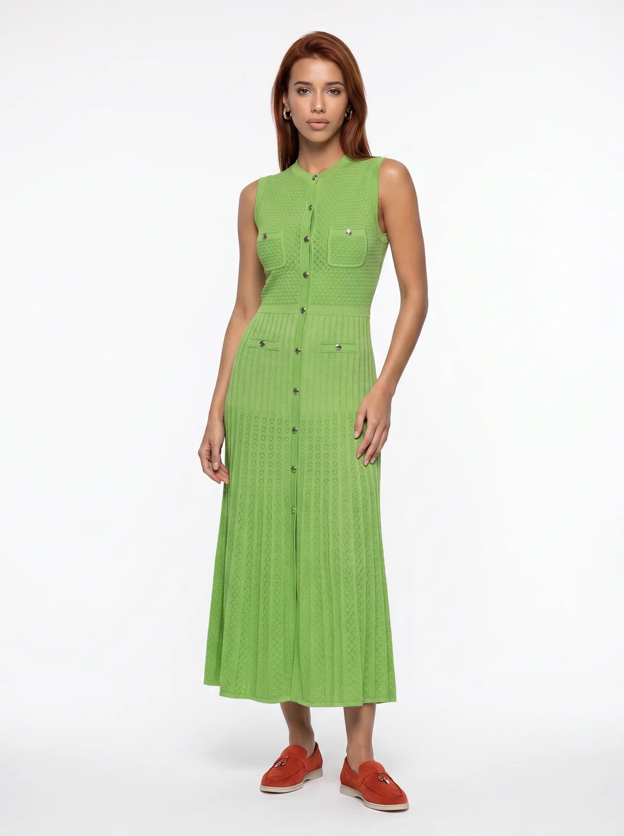 Yolande Gebreide Maxi Jurk met Knoopsluiting
