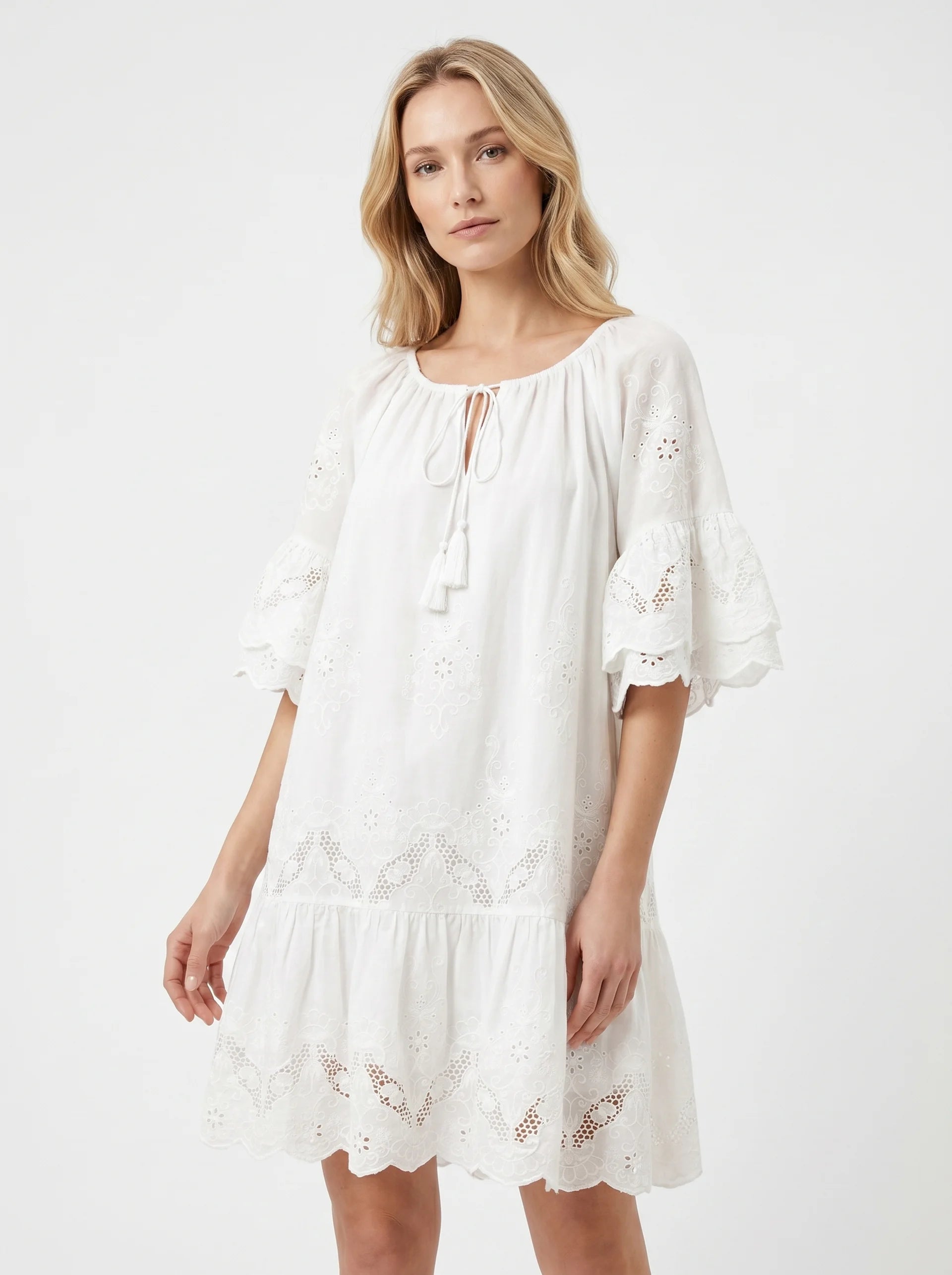 Mathilde Mini Jurk met Broderie Anglaise
