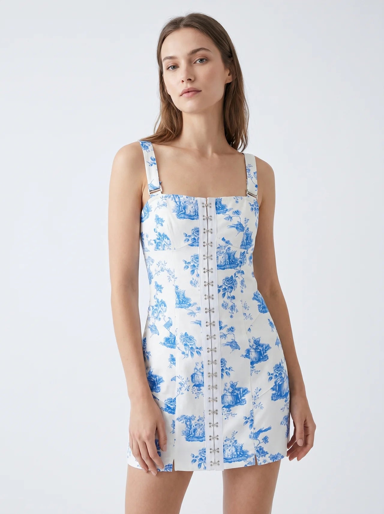 Élodie Mini Jurk met Corset en Toile de Jouy Print