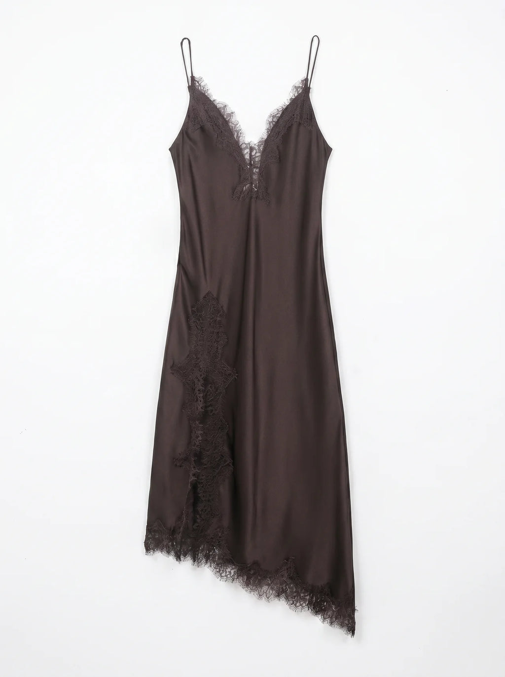 Océane Satijnen Slip Dress Kanten Zijpaneel V-hals