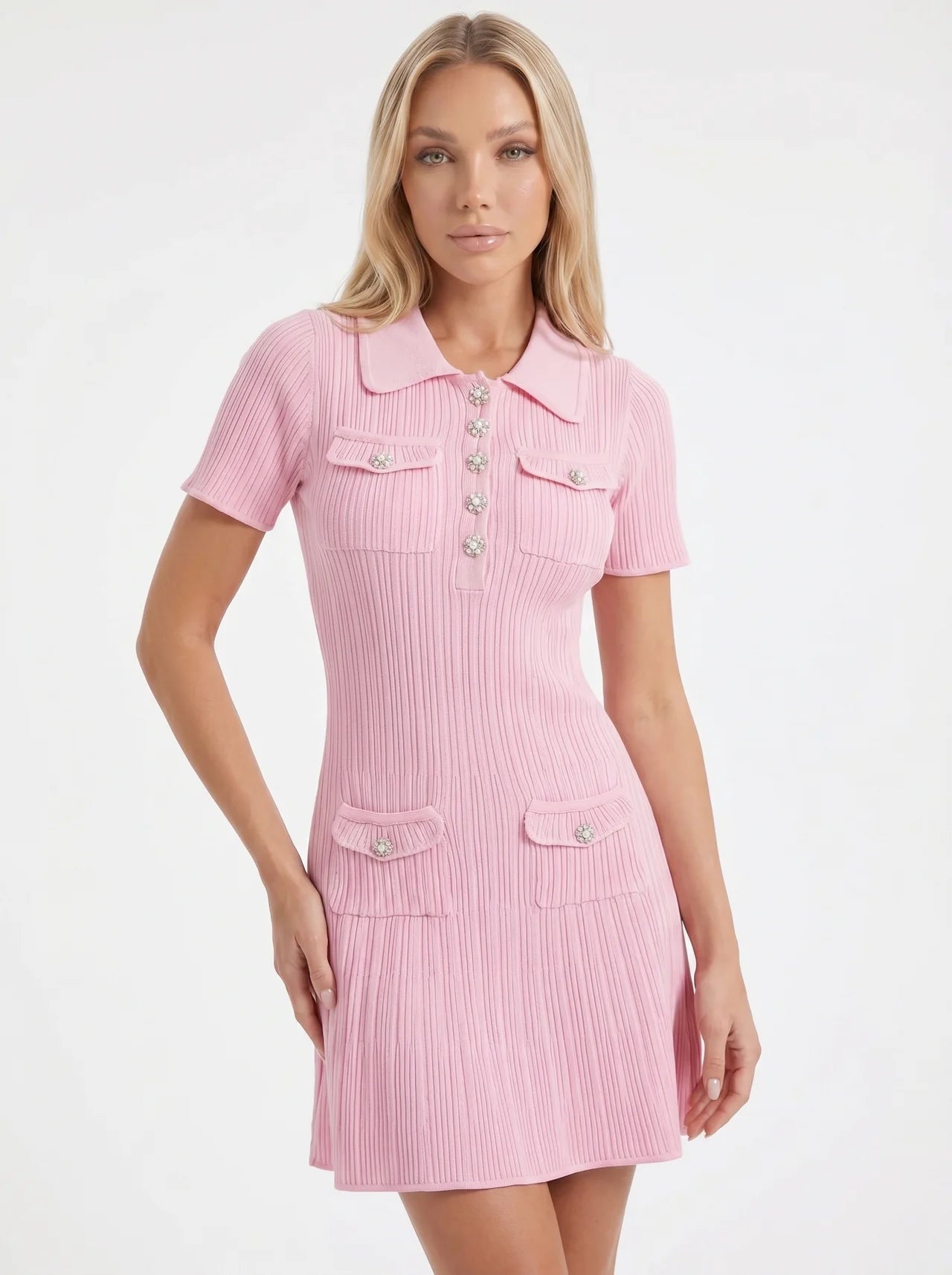 Galatée Gebreide Mini Jurk met Kraag
