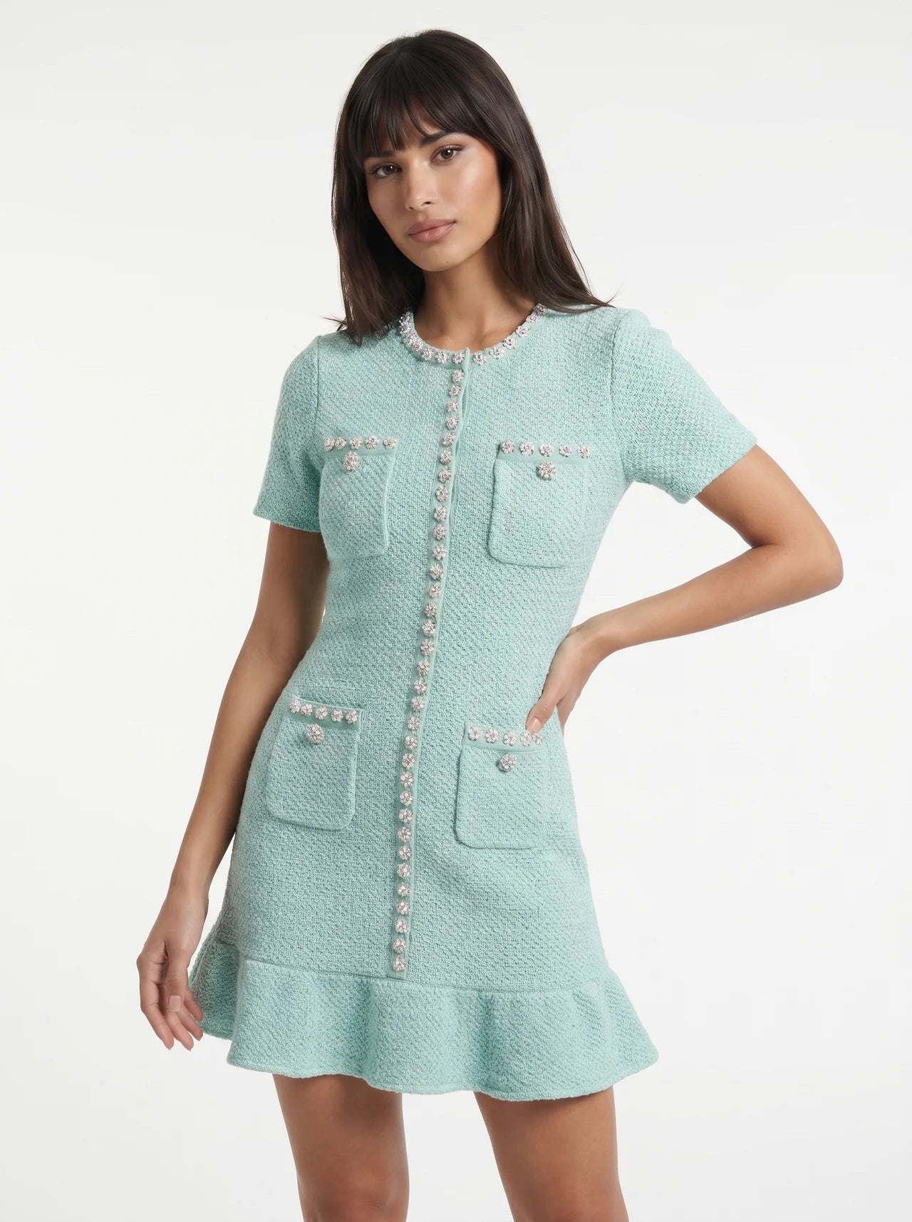 Dorothée Gebreide Mini Jurk met Sierknopen
