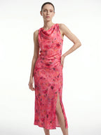 Liliane Bloemenprint Midi Jurk Watervalhals Ruching