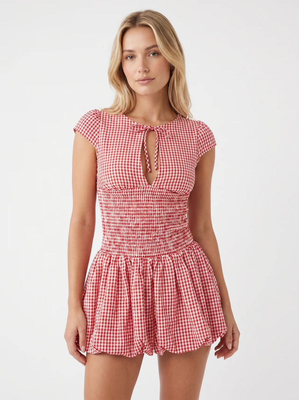 Valentine Mini Jurk met Gingham Ruit en Elastische Taille