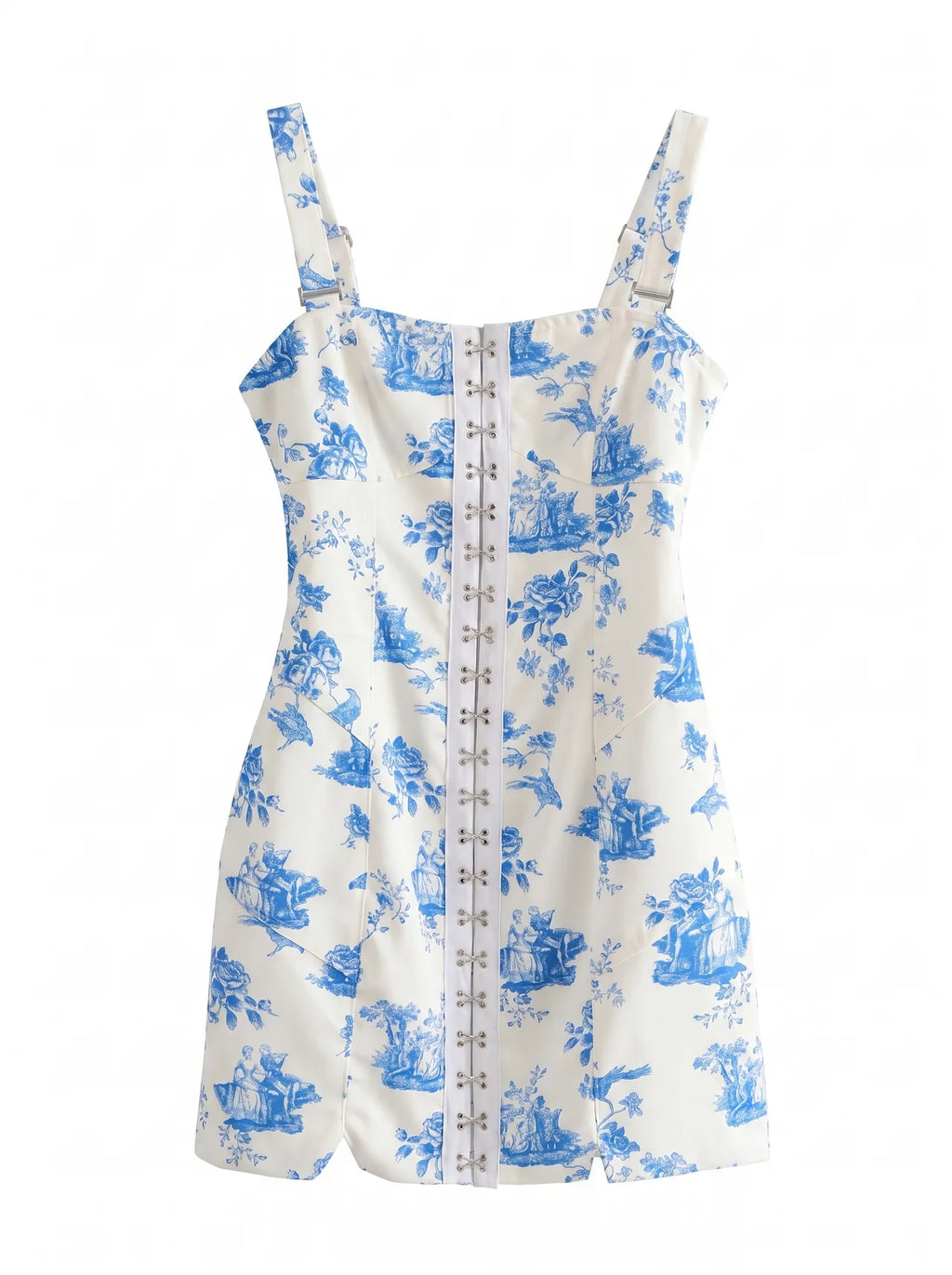 Élodie Mini Jurk met Corset en Toile de Jouy Print
