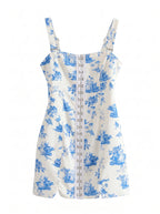 Élodie Mini Jurk met Corset en Toile de Jouy Print