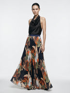 Cambronne Geplisseerde Maxi Rok met Tropische Bloemenprint