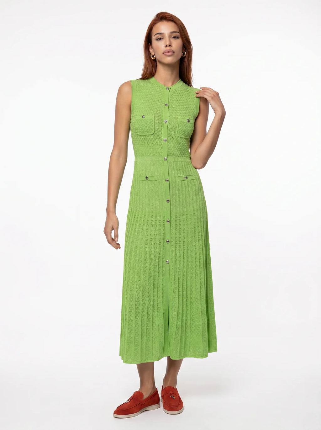 Yolande Gebreide Maxi Jurk met Knoopsluiting