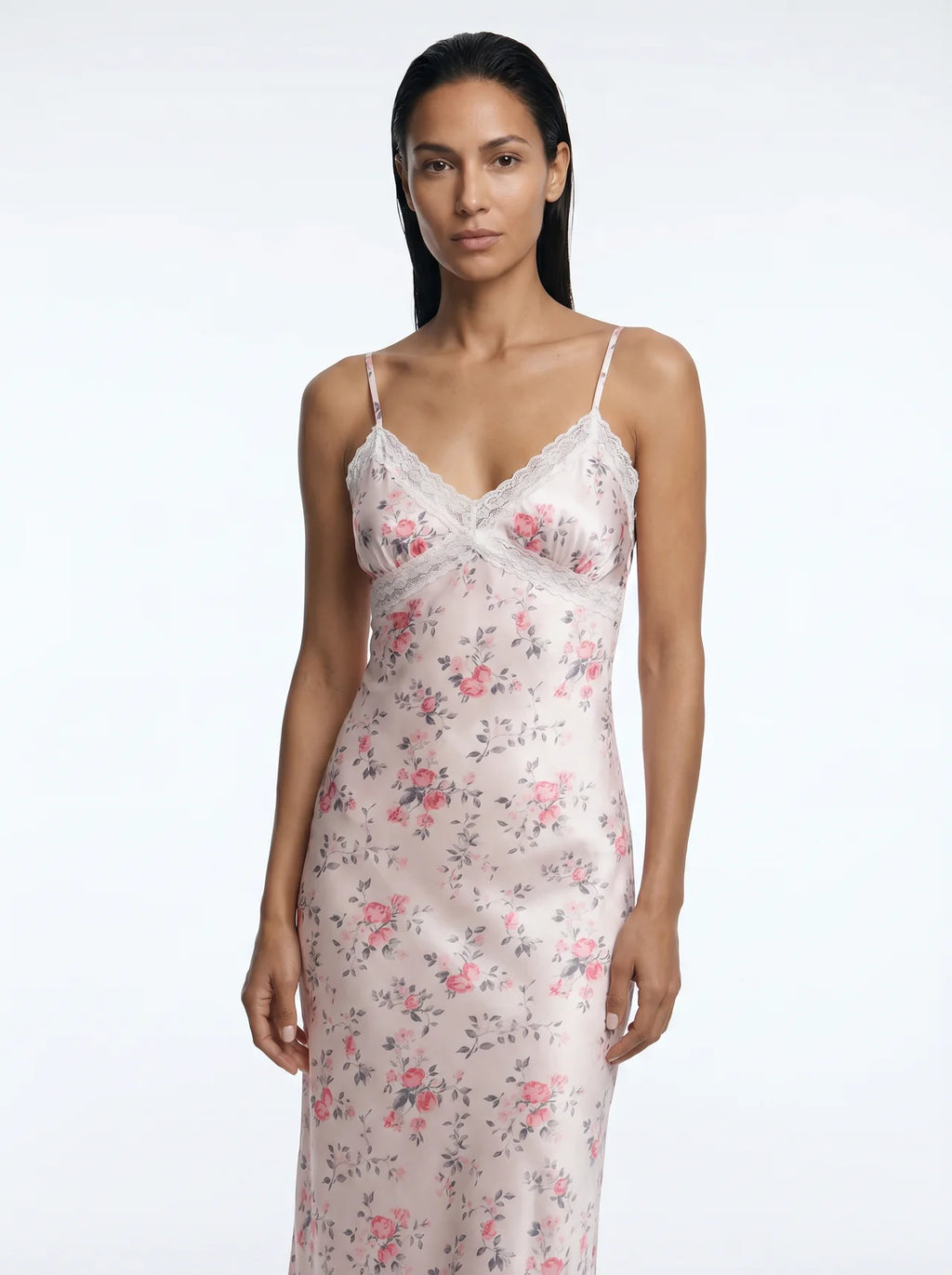 Élisabeth Satijnen Slip Dress Bloemenprint Kant