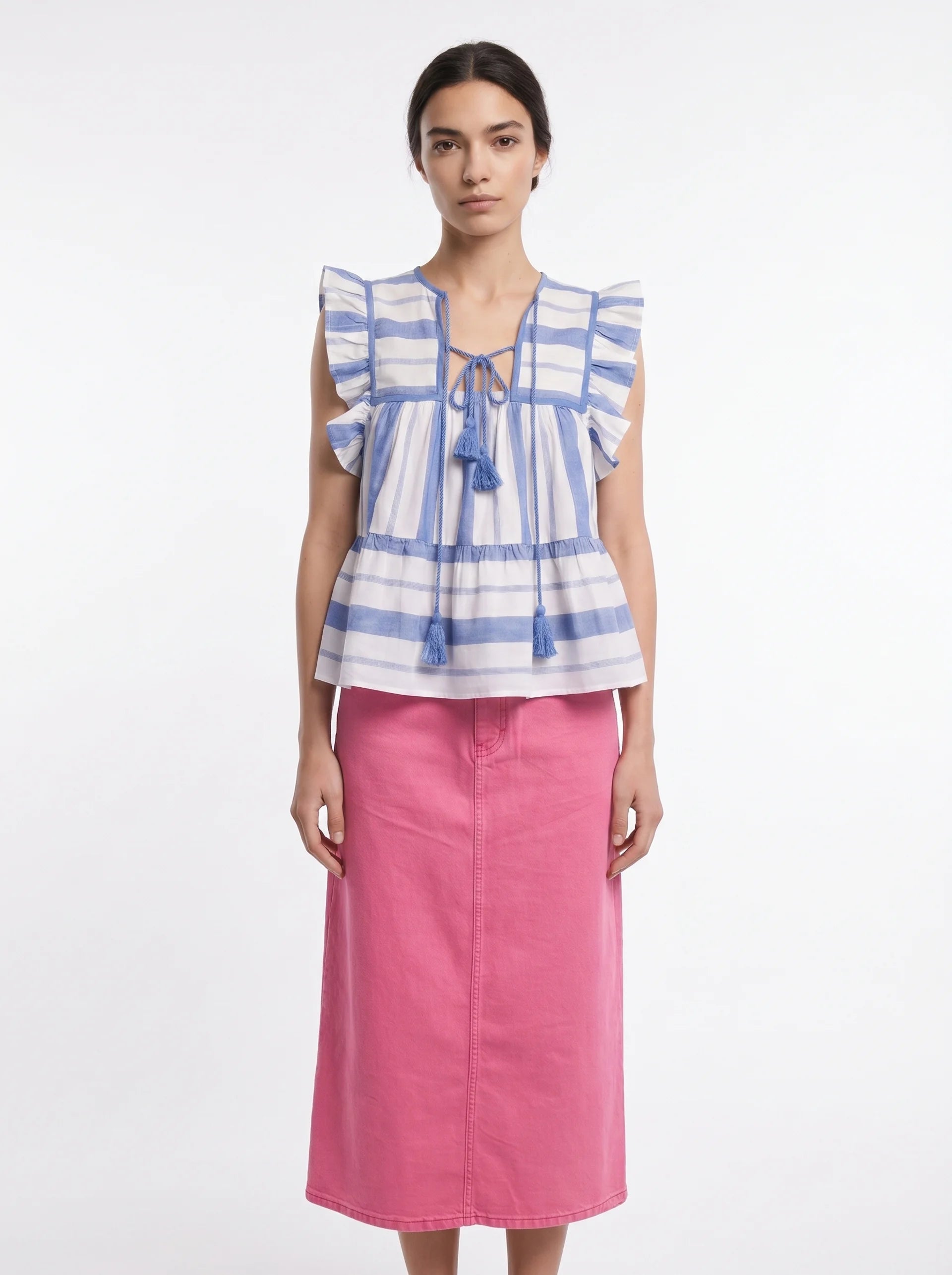 Léontine Midi Jeansrok Hoge Taille