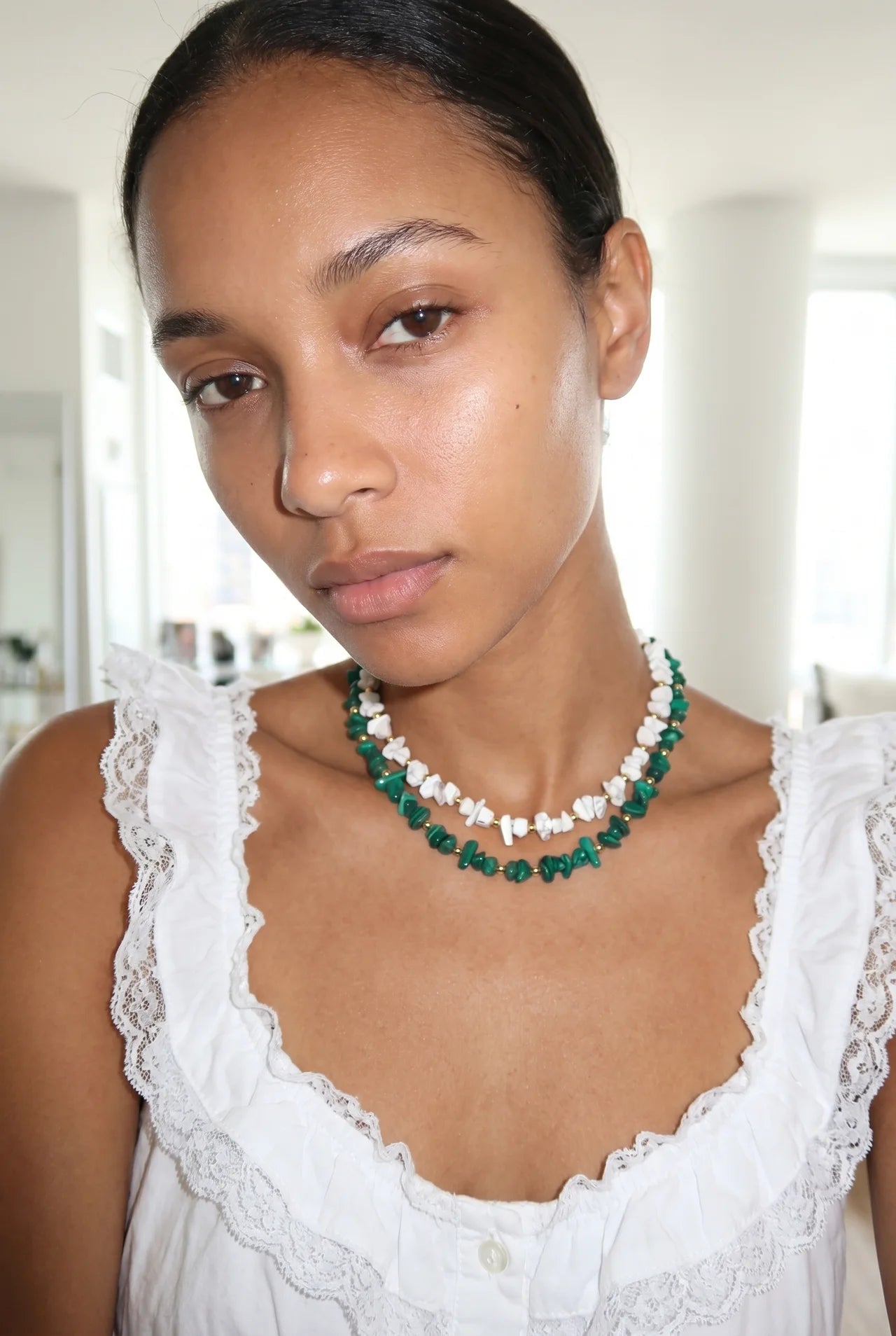 Jade Natuursteen Ketting met Onregelmatige Chips