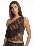 Clothilde One Shoulder Top met Stippenprint