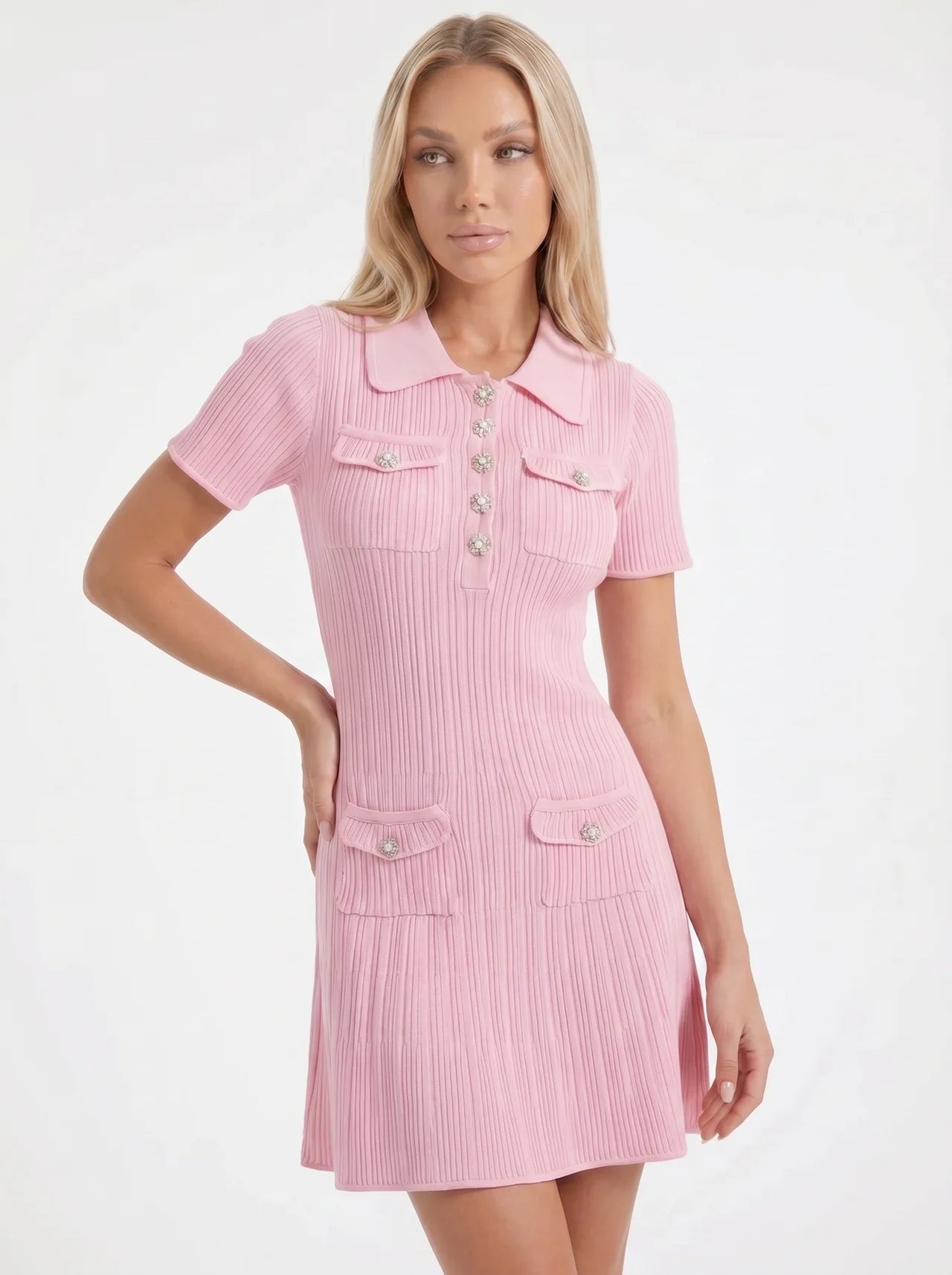 Galatée Gebreide Mini Jurk met Kraag