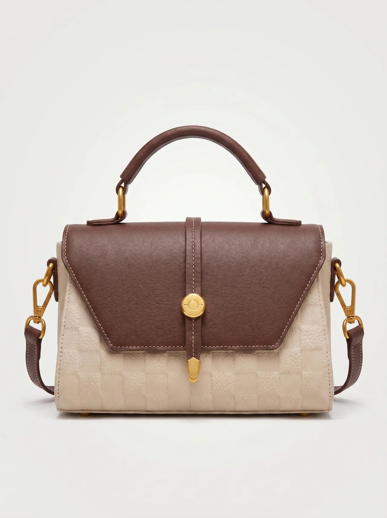 Seren Leren Handtas met Contrasterende Flap