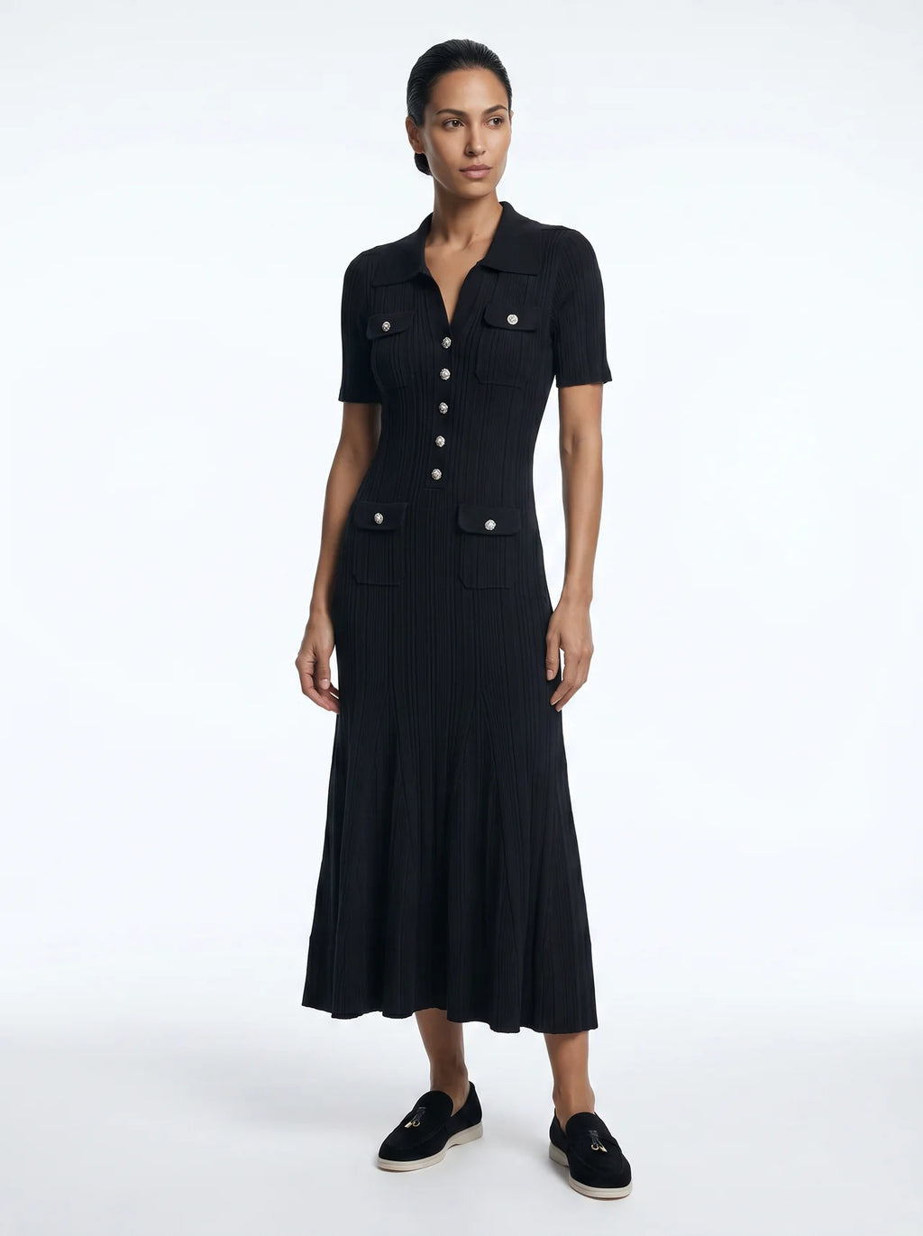 Pascale Gebreide Maxi Jurk Polokraag Zirkonia Knopen