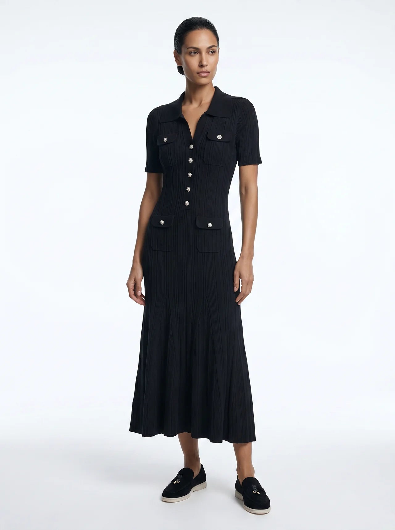 Pascale Gebreide Maxi Jurk Polokraag Zirkonia Knopen