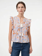 Faustine Mouwloze Blouse met Ruches en Kwastjes