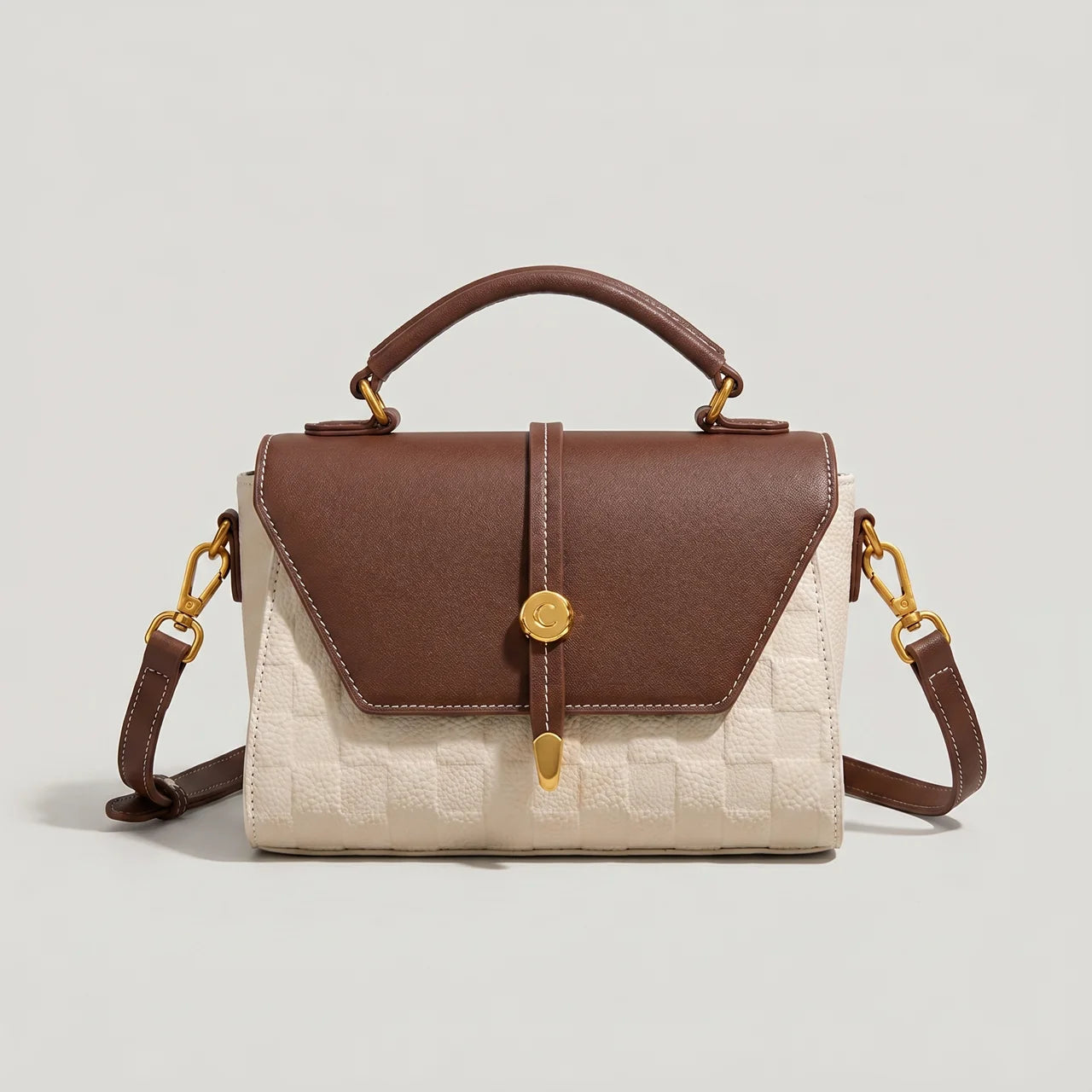 Seren Leren Handtas met Contrasterende Flap