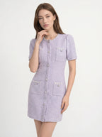 Hyacinthe Tweed Mini Jurk Kristallen Halsrand Pailletten