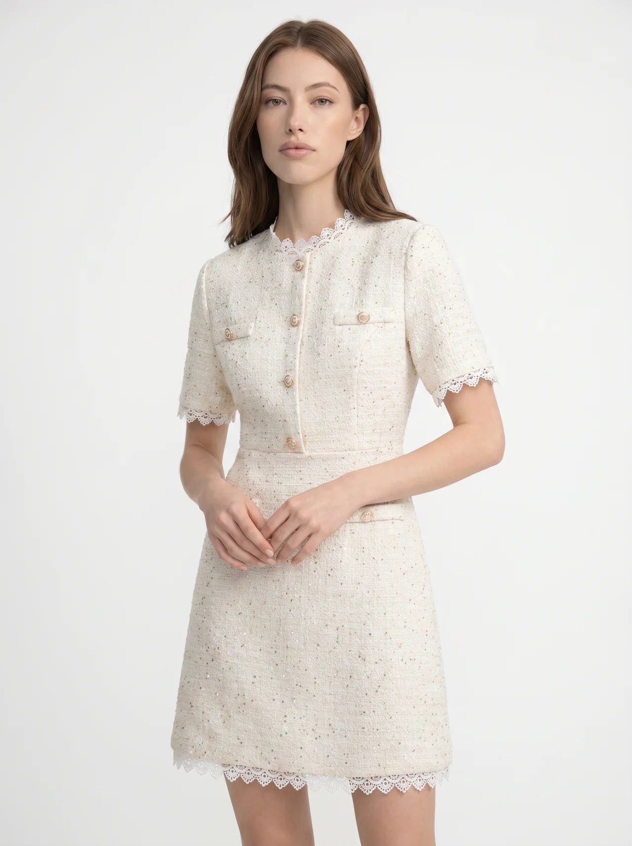Octavie Tweed Mini Jurk met Kanten Rand