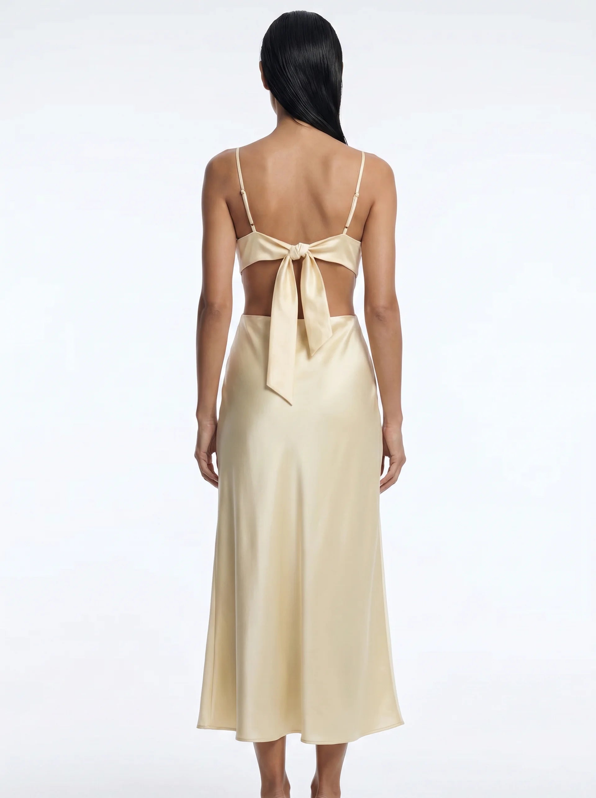 Jacqueline Satijnen Midi Jurk Cut-out Taille