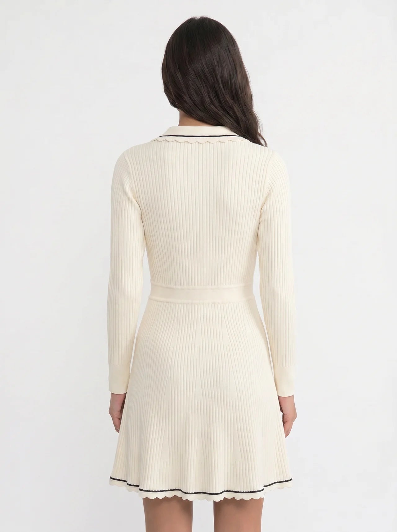Nicolette Gebreide Mini Jurk met Contrastbies
