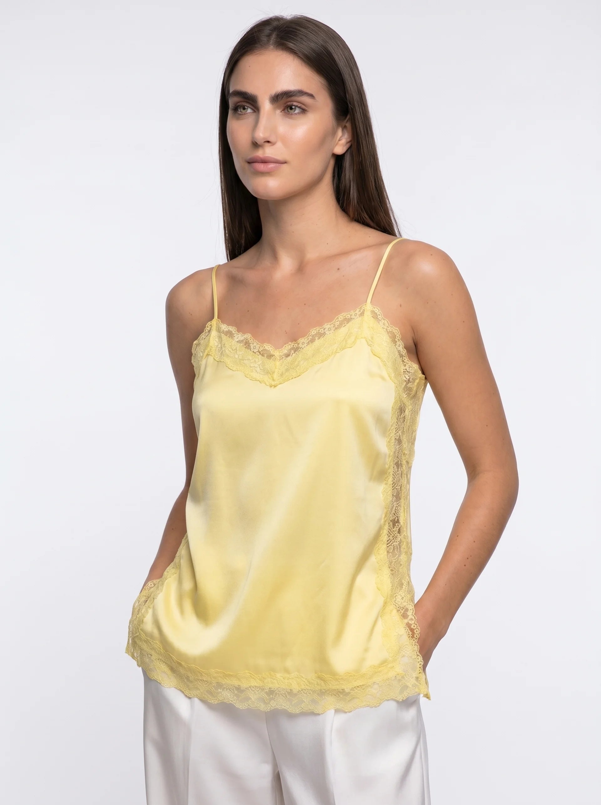 Clarisse Satijnen Camisole Top met Kanten Rand