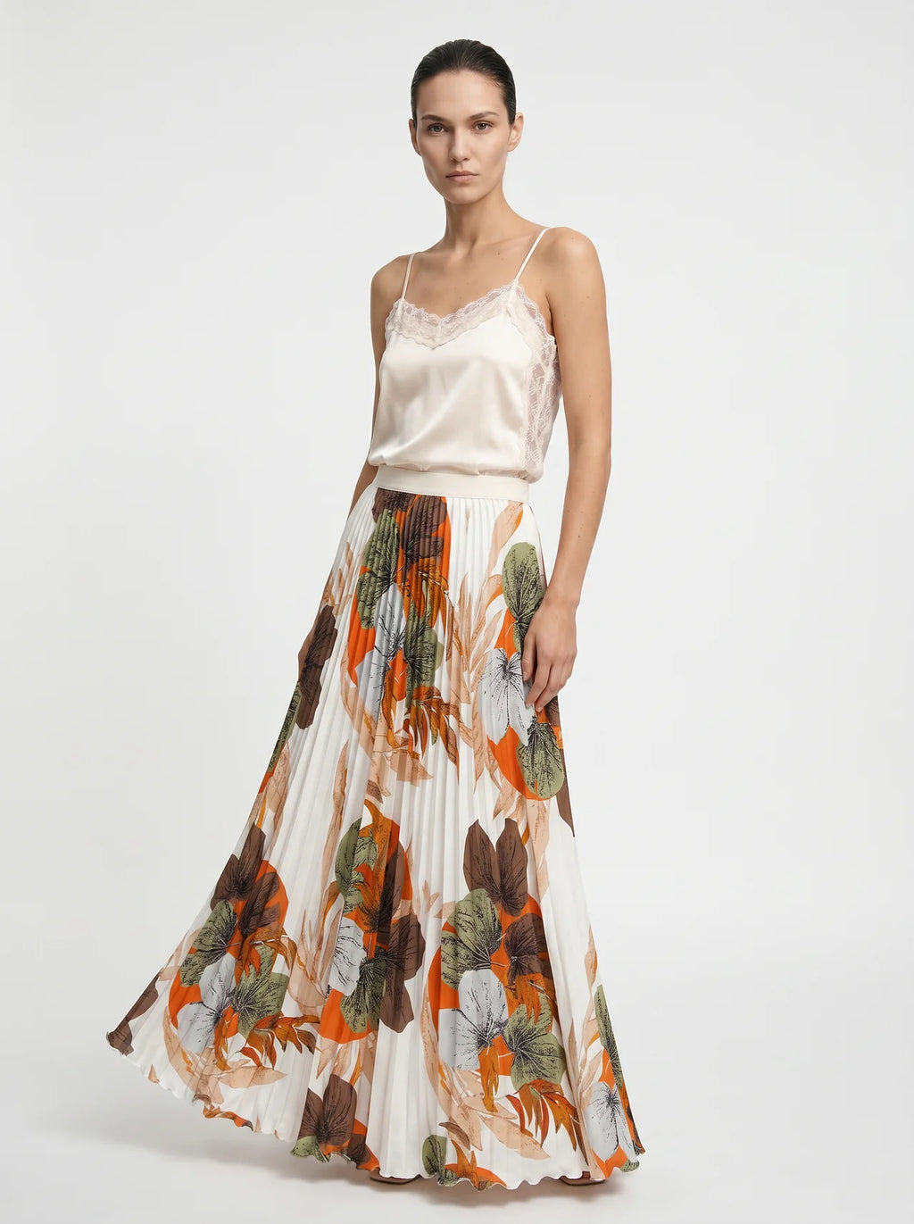 Cambronne Geplisseerde Maxi Rok met Tropische Bloemenprint